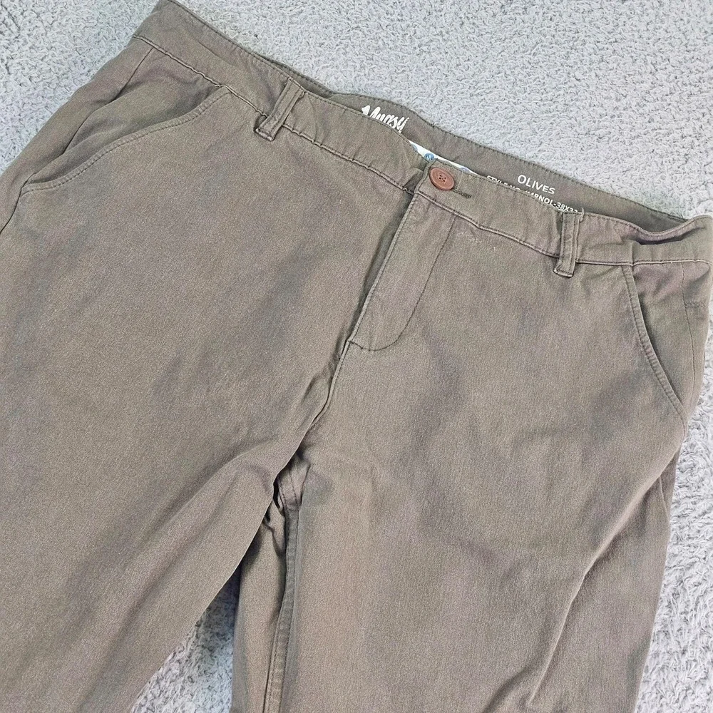 Mugsy Pants Mens 38x32 Green Olives Chino Stretch Denim Casual Office K4PNOL